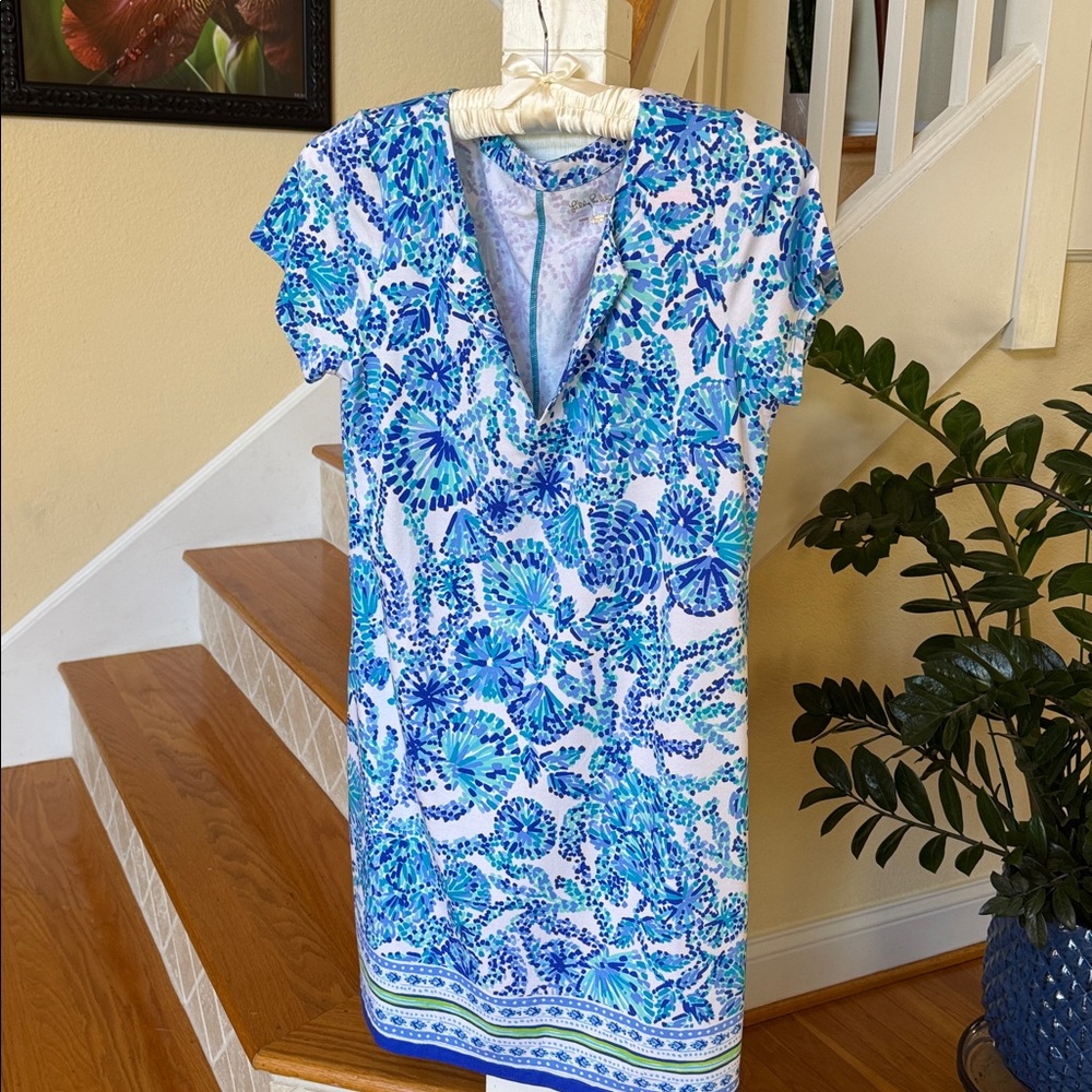 Lilly Pulitzer UPF 50+ Sophiletta Dress, Turquoise Oasis Shell Me You Love Me, L - Picture 9 of 14